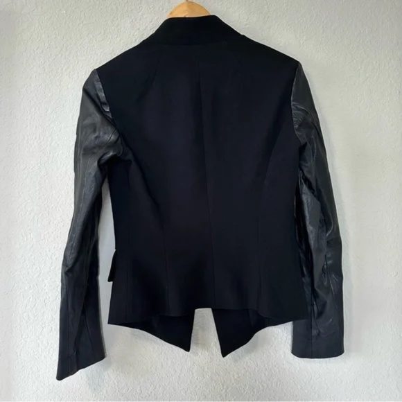 St. John Caviar Black Lamb Leather Open Front Blazer Jacket - Picture 8 of 16